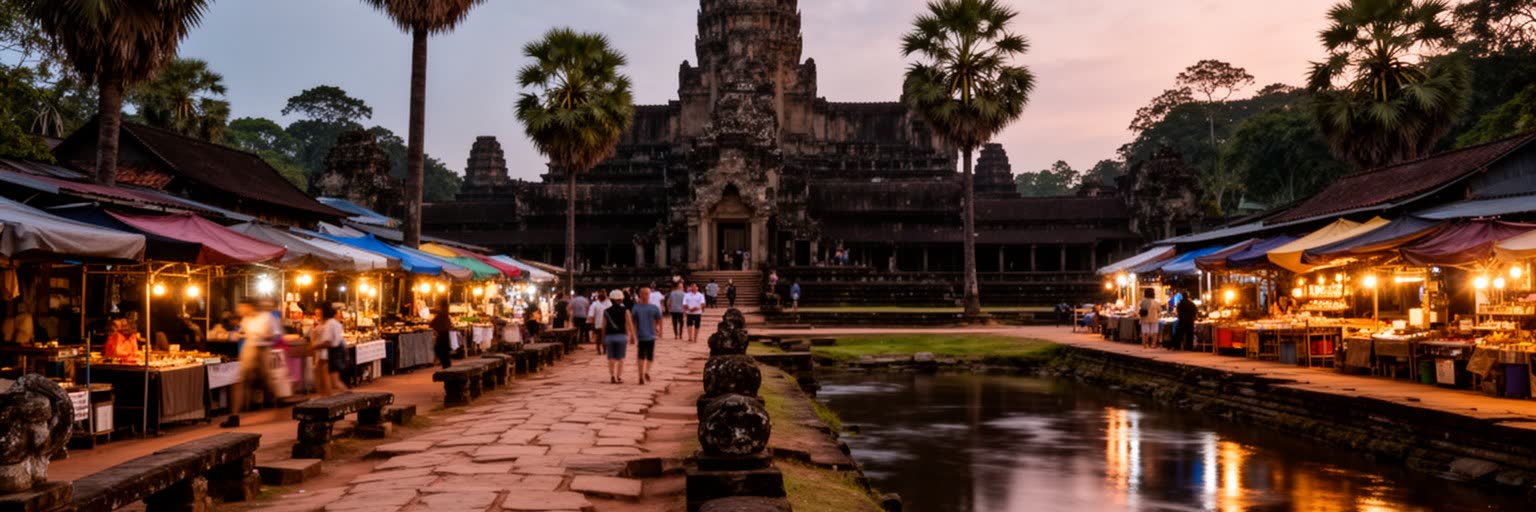 シェムリアップの観光景観と寺院の道