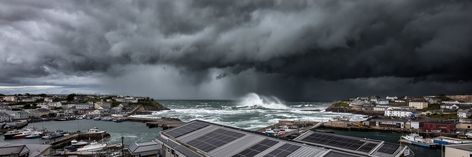 セントジョンズの雨季、ハリケーン対策、低地の排水、港湾を表す景観