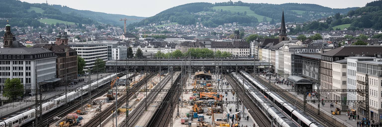 シュトゥットガルト中央駅、鉄道工事、Sバーン、丘陵都市の交通を表す景観