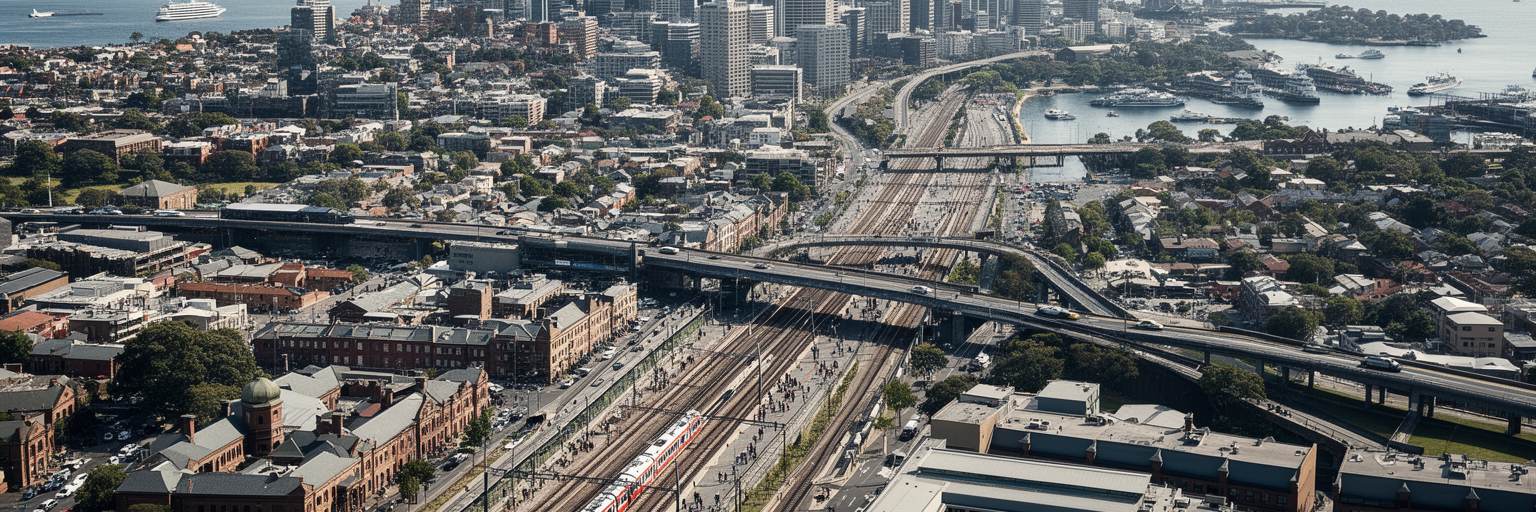 鉄道、フェリー、ライトレール、高速道路、西部郊外、空港が結ぶシドニーの交通網