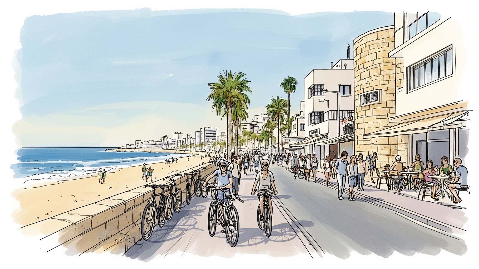 テルアビブの海岸と都市のリズムを表す抽象的な画像