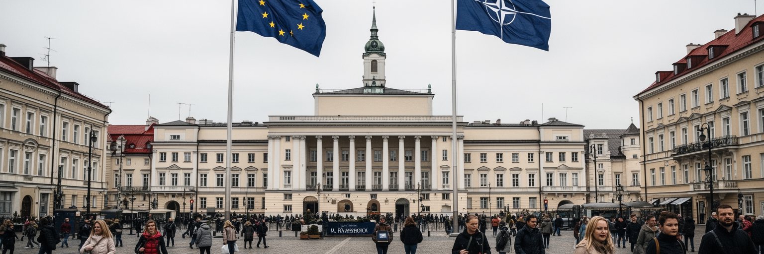 ヴィリニュスの議会、政府庁舎、EU旗、NATO、安全保障を表す景観