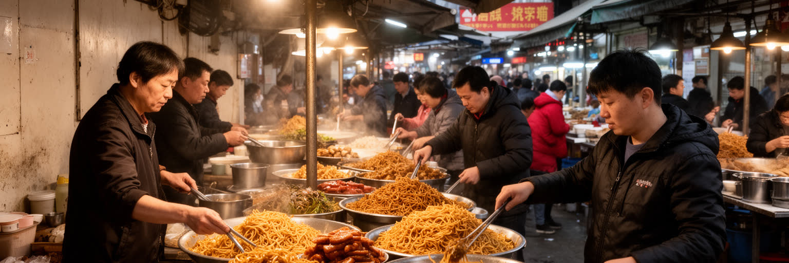 熱乾麺、朝市、露店、食堂が並ぶ武漢の市場の日常